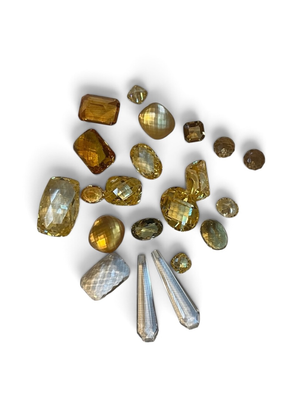 Collection of 21 Yellow & clear glass Assorted Faceted gems